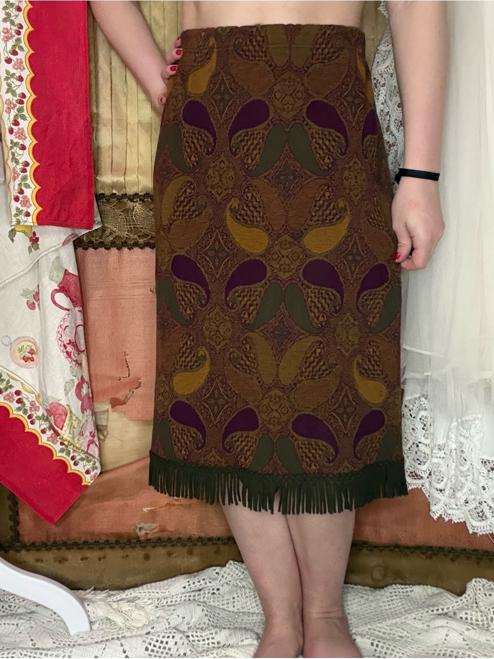 Vintage 90’s Nina Leonard Brown Fringe Skirt